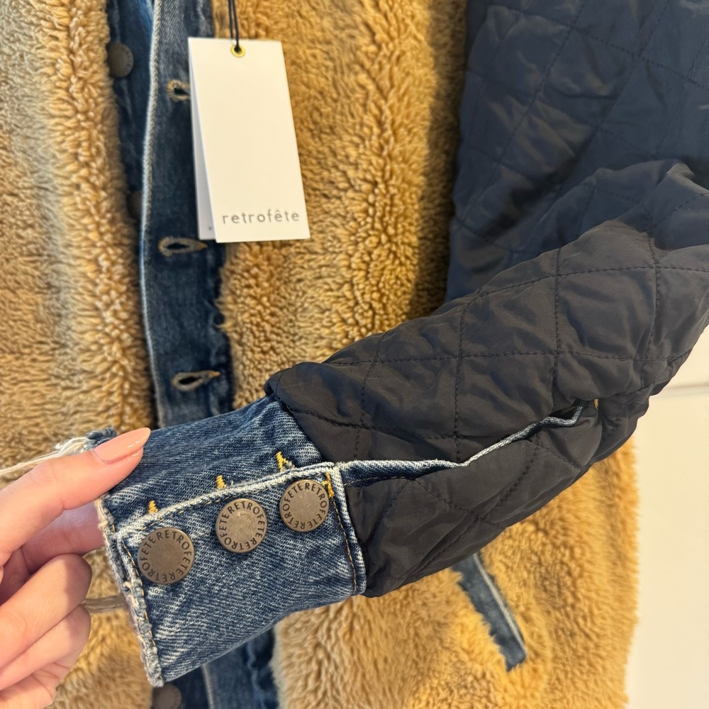 NWT Retrofete Cindy Reversible Denim Faux Shearling Fur Jacket, Size XS - Picture 7 of 16